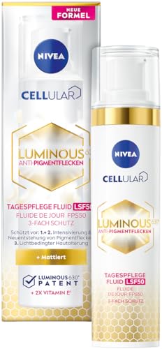 NIVEA Cellular LUMINOUS630 Anti-Pigmentflecken Tagespflege Fluid (40 ml), mattierende Gesichtspflege mit LSF 50 und Vitamin E, Fluid mit 3-fach Schutz für ein ebenmäßiges Hautbild im Sale